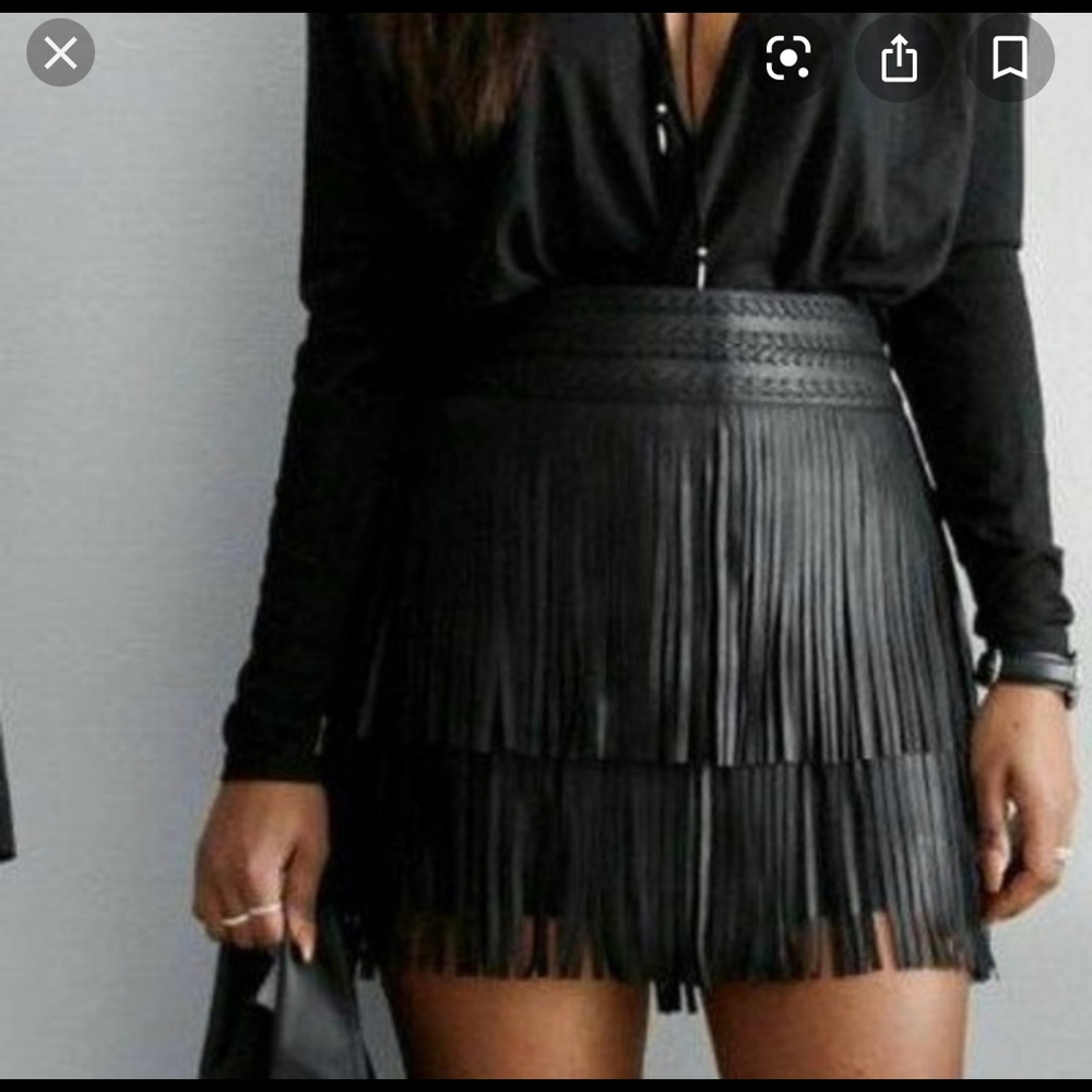 MANGO Fringe mini leather skirt, never worn